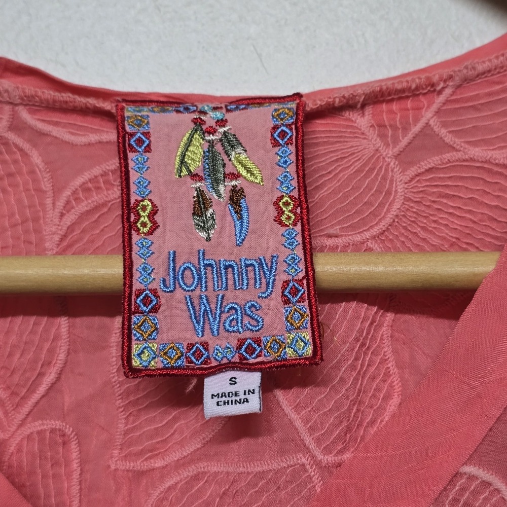 Johnny Was Gracie Latitude Blouse Pink Embroidered Lace Eyelet Crochet Sz S Boho - Picture 3 of 7